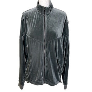 SASKI Collection Shiny Gray Full Zip Velour Athletic Jacket - Size Medium